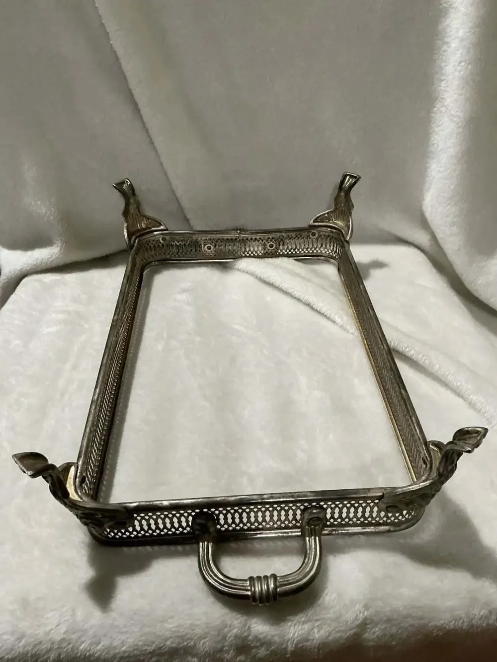 VTG Silverplate Gallery Casserole Dish Holder w/Pierced Design & Footed Base